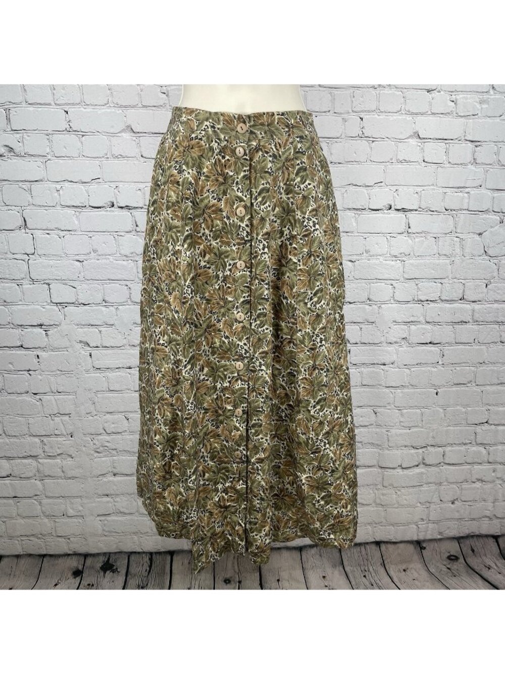 VTG Anna & Frank Floral Silk Elastic Waist Buttoned Unlined Midi Skirt Small S